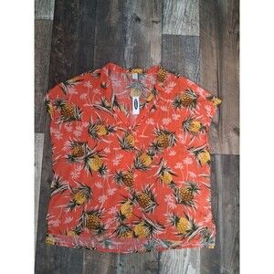 Women's Old Navy Pineapple Print Camp Collar Button-Front Blouse, XL